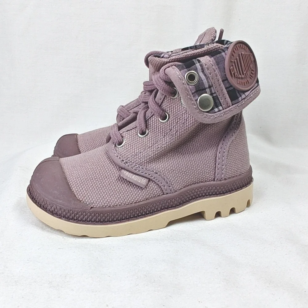 Palladium Baggy Boots Elderberry Purple Plaid Canvas Infant Size 5 New in Box